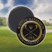 Aangepaste Golf Club Name Retro Stamp Black en Gol Magneet