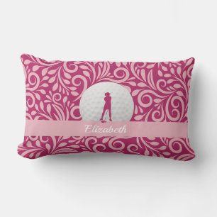 Aangepaste Golf Dames Golfer Silhouet Roze Monogra Kussen