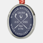Aangepaste Golf Hole in One Award Navy Blauwe Metalen Ornament (Links)