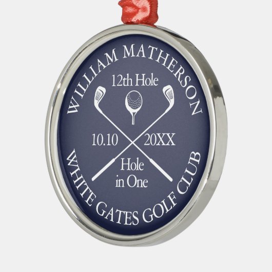 Aangepaste Golf Hole in One Award Navy Blauwe Metalen Ornament (Links)