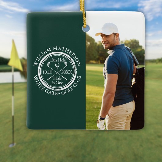 Aangepaste golf hole-in-one foto golfer smaragd keramisch ornament