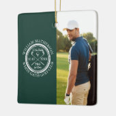 Aangepaste golf hole-in-one foto golfer smaragd keramisch ornament (Links)