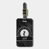 Aangepaste Golf Man Golfer Silhouet Zwart & Wit Bagagelabel (Voorkant verticaal)
