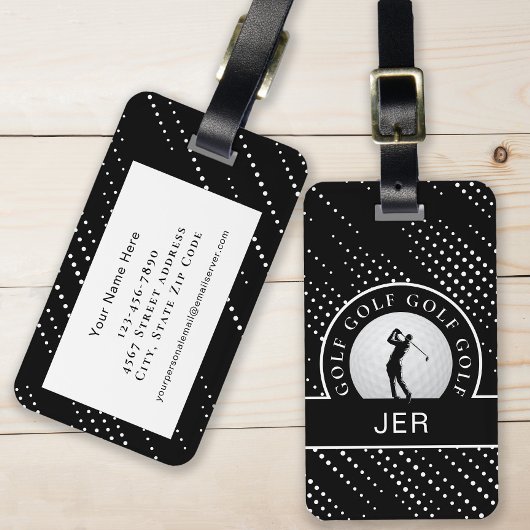 Aangepaste Golf Man Golfer Silhouet Zwart & Wit Bagagelabel