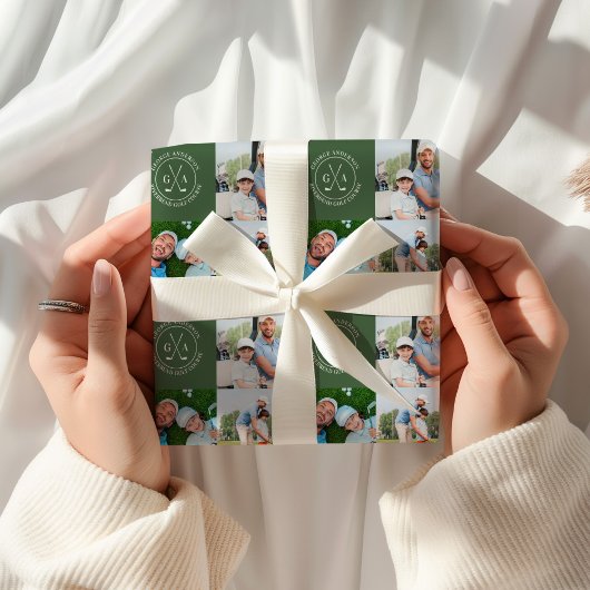 Aangepaste Golf Meerdere Foto's Monogram Vaderdag Cadeaupapier