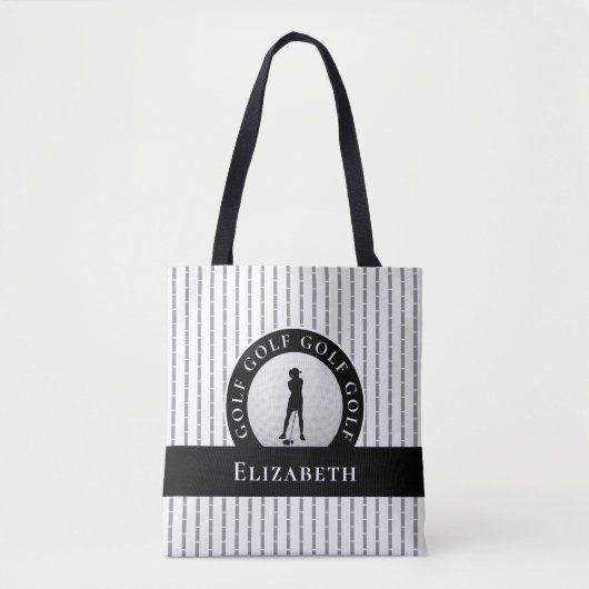 Aangepaste Golf Monogramm Name Grey & Black Sports Tote Bag (Voorkant)