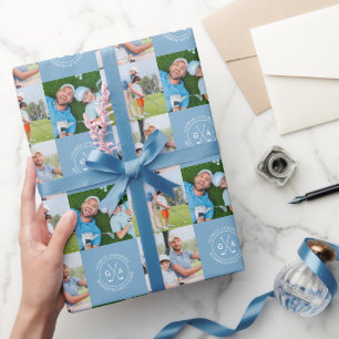Aangepaste Golf Multi Foto Monogram Vaderdag Cadeaupapier