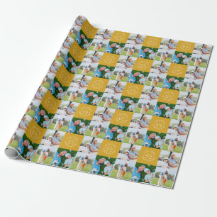 Aangepaste Golf Multi Foto Monogram Vaderdag Cadeaupapier