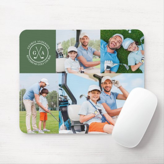 Aangepaste Golf Multi Foto Monogram Vaderdag Muismat (Met muis)