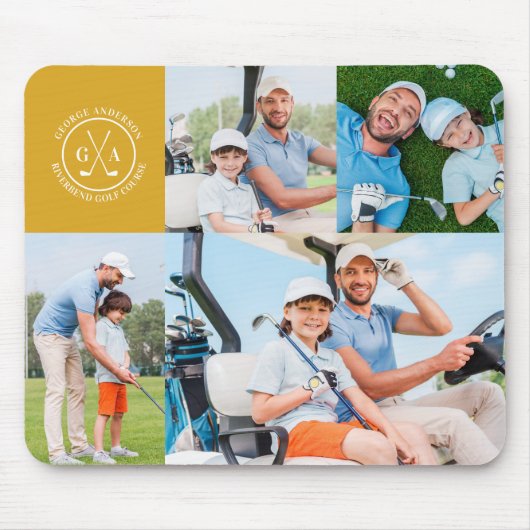 Aangepaste Golf Multi Foto Monogram Vaderdag Muismat (Voorkant)