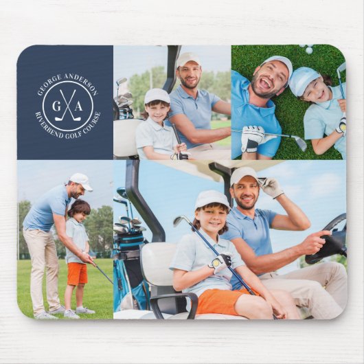Aangepaste Golf Multi Foto Monogram Vaderdag Muismat (Voorkant)