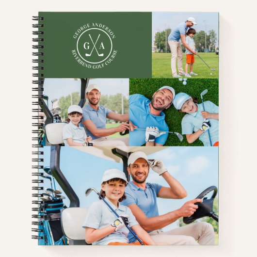 Aangepaste Golf Multi Foto Monogram Vaderdag Notitieboek (Voorkant)
