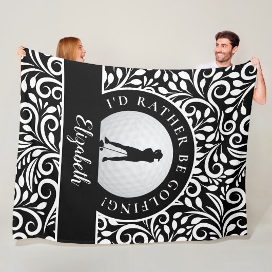 Aangepaste Golf Silhouet Modern Patroon Zwart Wit Fleece Deken (In situ)