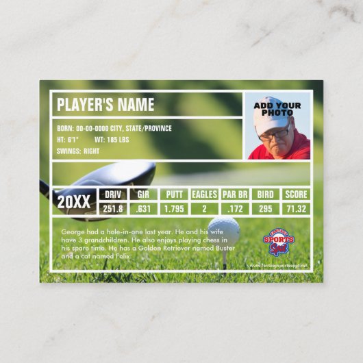 Aangepaste Golf Trading Kaart - Sage Contactkaartje (Achterkant)
