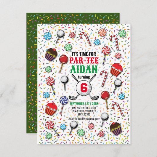 Aangepaste Golf Verjaardag Par-T-shirt Design Kaart (Voorkant / Achterkant)