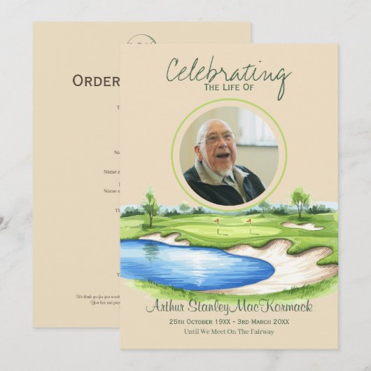 Aangepaste golf viering van het leven herdenkingsd programmakaart (Voorkant / Achterkant)