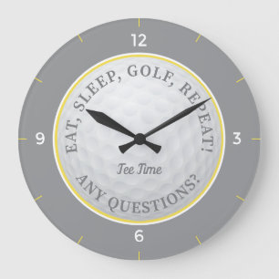 Aangepaste golfbal sporten golfer citaat grijs & g grote klok
