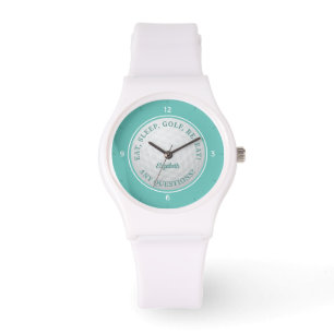 Aangepaste Golfbal Sporten Golfer Citaat Teal Chic Horloge