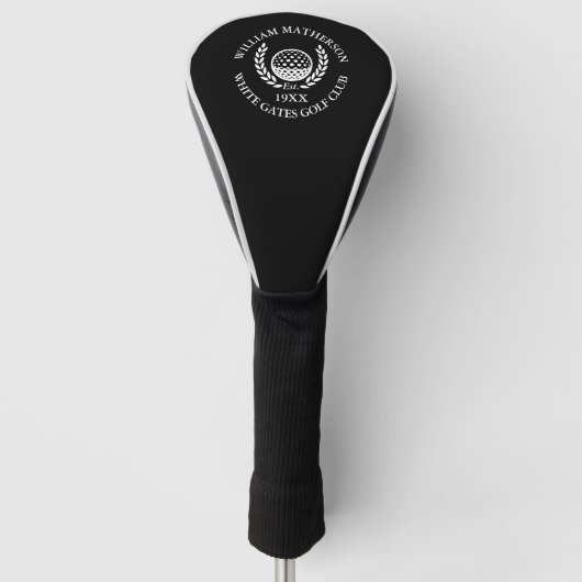 Aangepaste Golfclub Naam Gepersonaliseerd Zwart En Golfheadcover (Voorkant)
