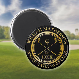 Aangepaste Golfclub Naam Retro Stempel Zwart En Go Magneet