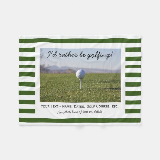 Aangepaste golfen golf foto groen & witte strepen fleece deken (Voorkant (Horizontaal))