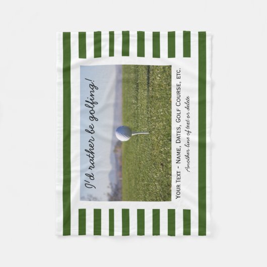 Aangepaste golfen golf foto groen & witte strepen fleece deken (Voorkant)