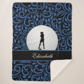 Aangepaste Golfer Golf Silhouet Zwart Blauw Patroo Sherpa Deken (Voorkant)