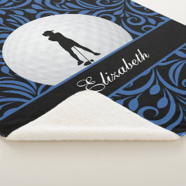 Aangepaste Golfer Golf Silhouet Zwart Blauw Patroo Sherpa Deken