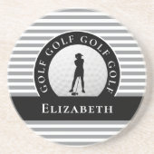Aangepaste Golfer Monogrammed Name Grey Black Chic Zandsteen Onderzetter (Voorkant)