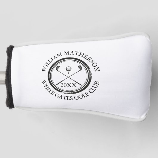 Aangepaste golfers en club datum zwart-wit golfheadcover (Voorkant)