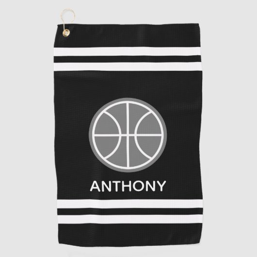 Aangepaste golfhanddoek met naam en basketbal logo (Voorkant)