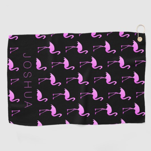 Aangepaste golfhanddoek met neonroze flamingo-afdr (Horizontaal)
