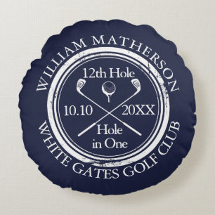 Aangepaste golfhole hole-in-one foto marineblauw rond kussen