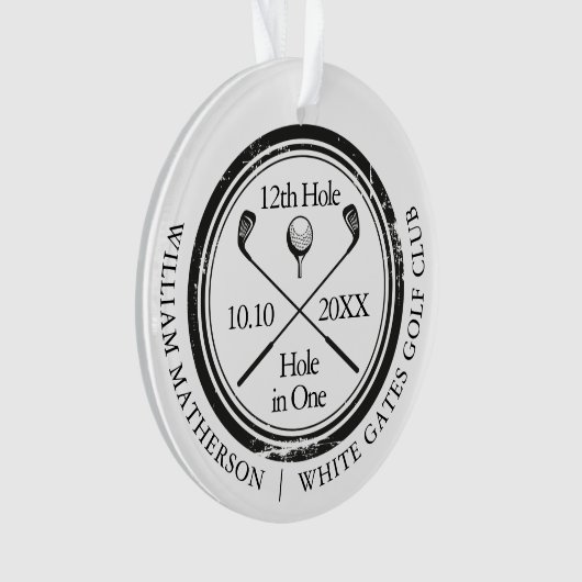 Aangepaste golfhole in één retro zwart-wit ornament (voorkant)