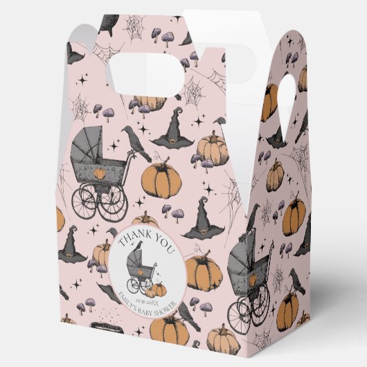 Aangepaste Gothic Roze Baby Carriage Halloween Bedankdoosjes (Geopend)