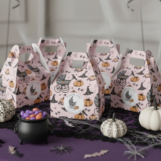 Aangepaste Gothic Roze Baby Carriage Halloween Bedankdoosjes