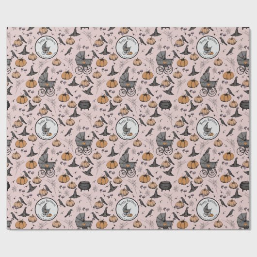 Aangepaste Gothic Roze Baby Carriage Halloween Cadeaupapier (Vlak)