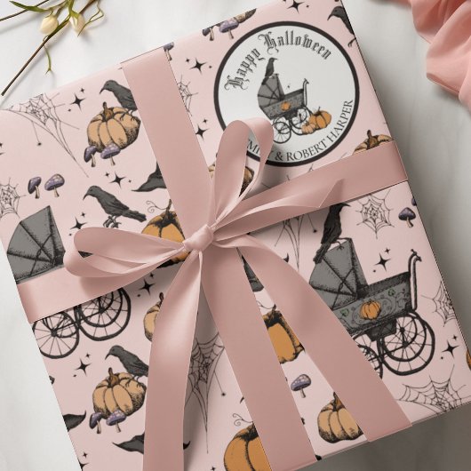 Aangepaste Gothic Roze Baby Carriage Halloween Cadeaupapier