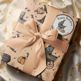 Aangepaste Gothic Sinaasappel Baby Carriage Hallow Cadeaupapier