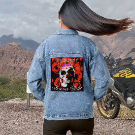 Aangepaste Gotische Schedel Rode Rozen Denim Jacket