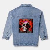 Aangepaste Gotische Schedel Rode Rozen Denim Jacket (Achterkant)