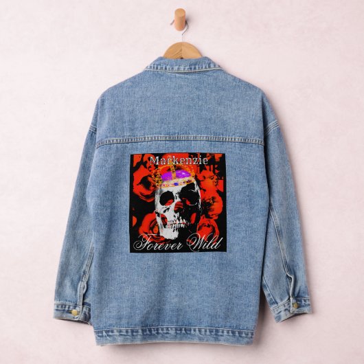 Aangepaste Gotische Schedel Rode Rozen Denim Jacket (Hangar)