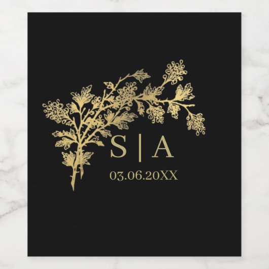 Aangepaste goud folie luxe botanische monogram mod wijn etiket (Enkel label)