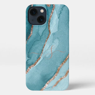 Aangepaste Goud Turkoois Blauw Marmer Cellulaire T iPhone 13 Hoesje