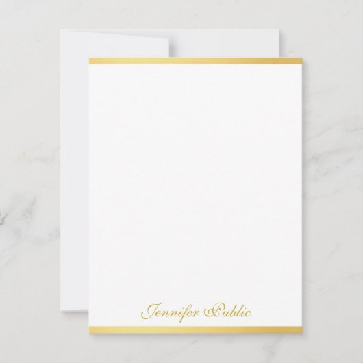 Aangepaste Goud Wit Handschrift Script Naam Vertic Notitiekaartje (Voorkant)