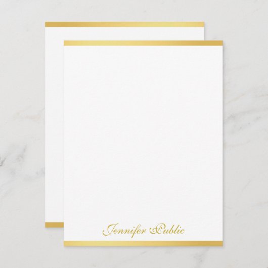 Aangepaste Goud Wit Handschrift Script Naam Vertic Notitiekaartje (Voorkant / Achterkant)