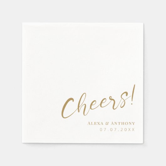 Aangepaste Goud & Wit Trouwservetten - Proost! Servet (Voorkant)