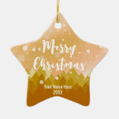 Aangepaste goudbruine sneeuwkerstster keramisch ornament (Voorkant)