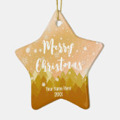 Aangepaste goudbruine sneeuwkerstster keramisch ornament (Links)