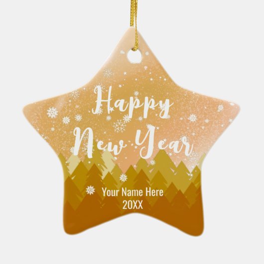 Aangepaste goudbruine sneeuwkerstster keramisch ornament (Achterkant)